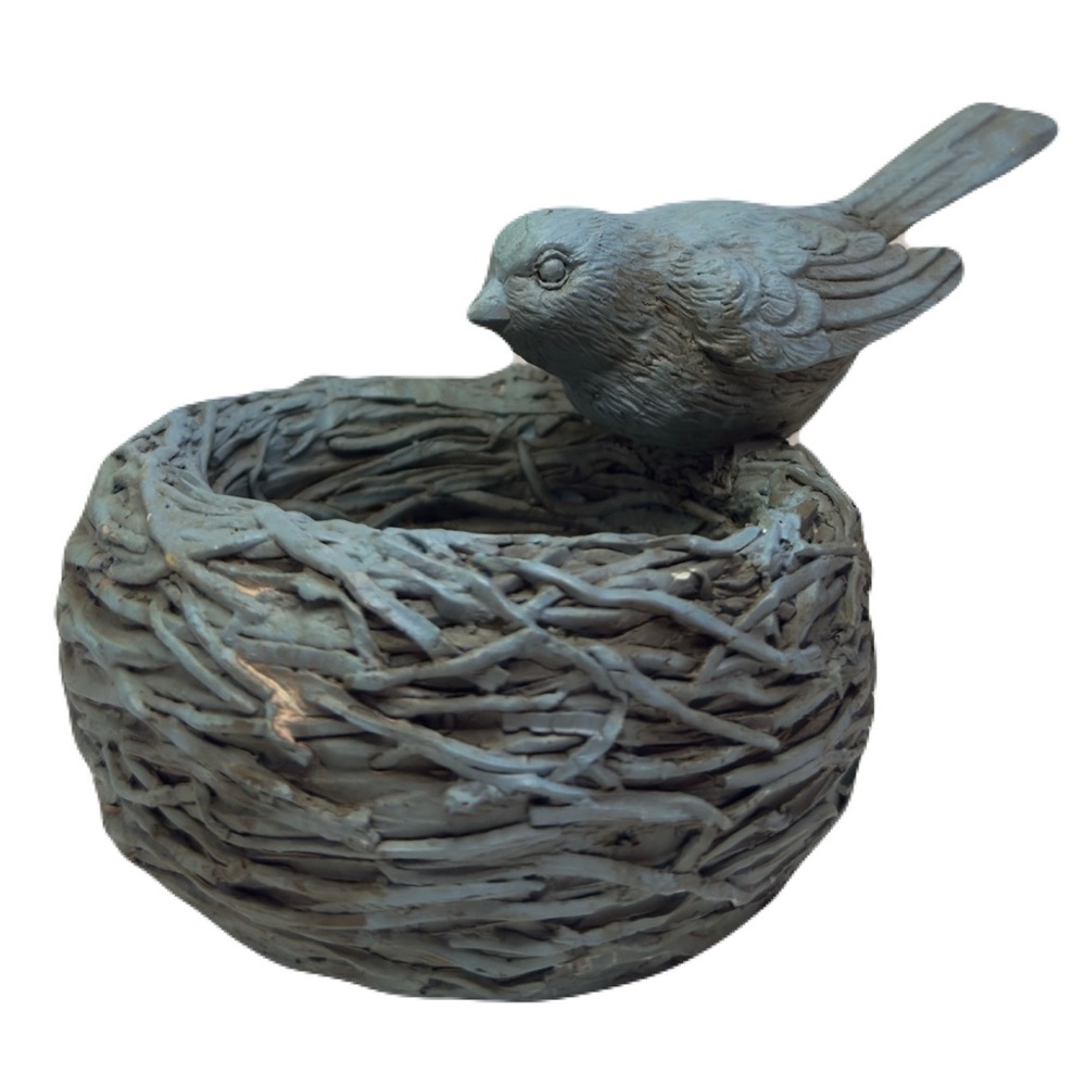 Nesting Bird Dish Trinket Bowl Aqua Rustic Sculpture Figurine 6” Vintage Art - Picture 5 of 16